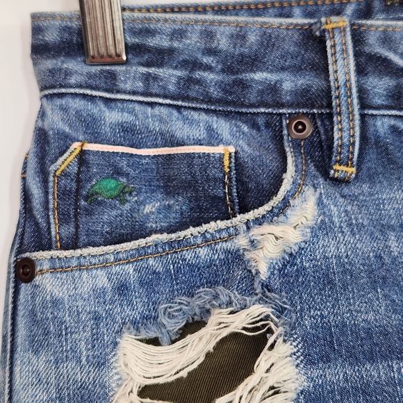 Tortoise Denim Mid-rise Cropped Straight Selvedge Jeans Destroyed Eco Friendly - Picture 5 of 15